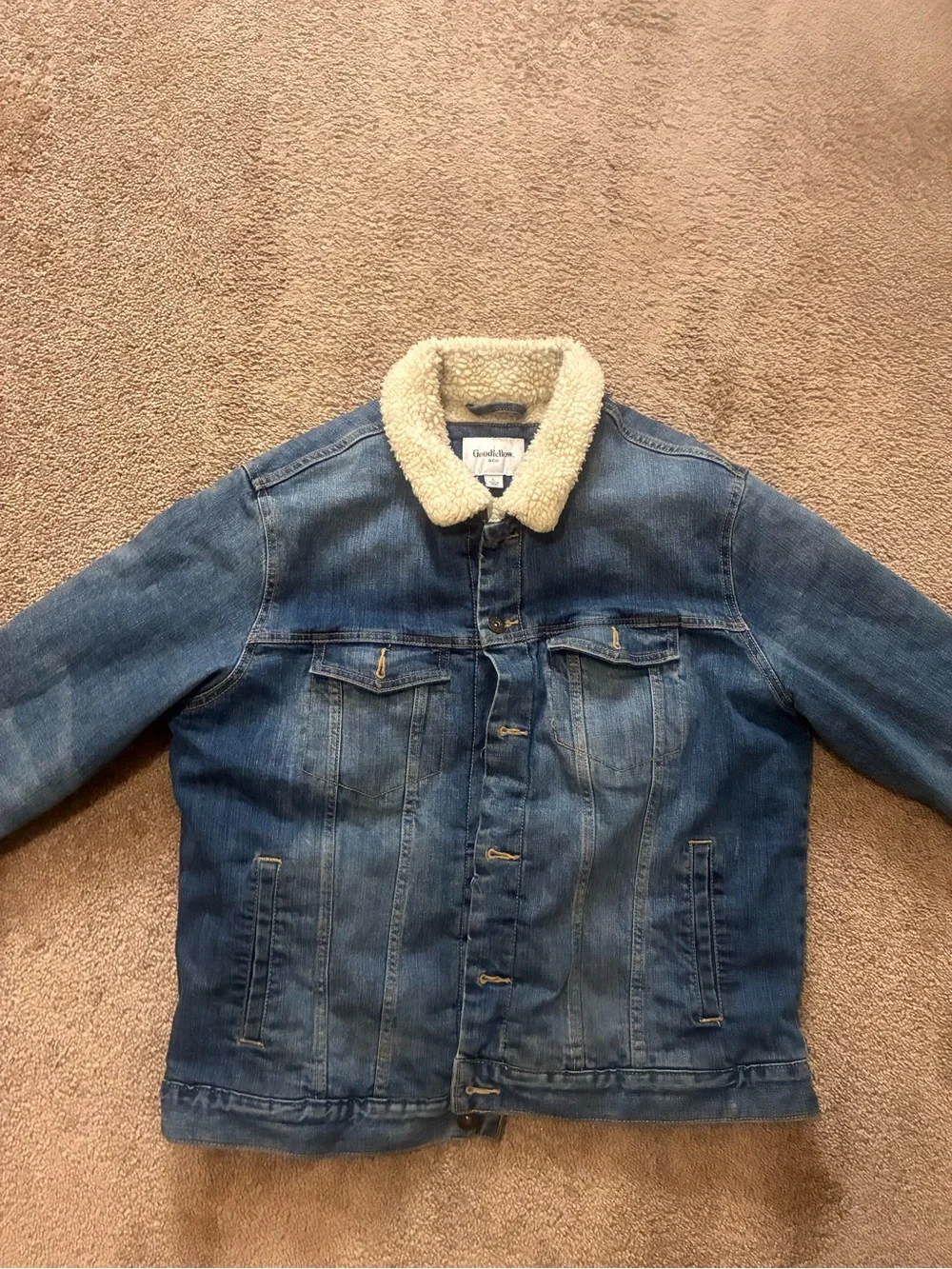 Goodfellow & Co Cream Sherpa Coat with Denim Trim